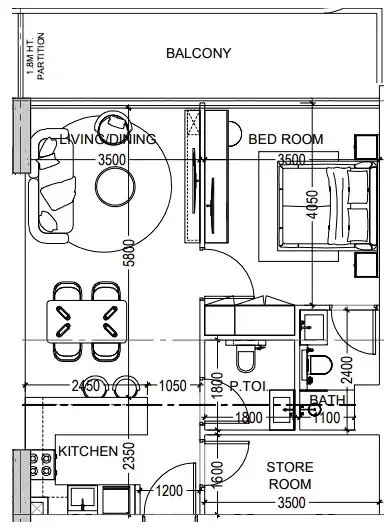Al Haseen Residences 6 1 bed floor plan, 791 sqft