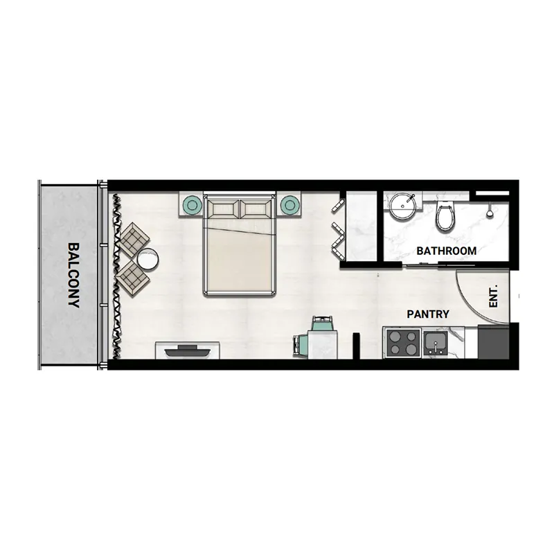 Rijas Suites Studio floor plan, 346 – 347 sqft