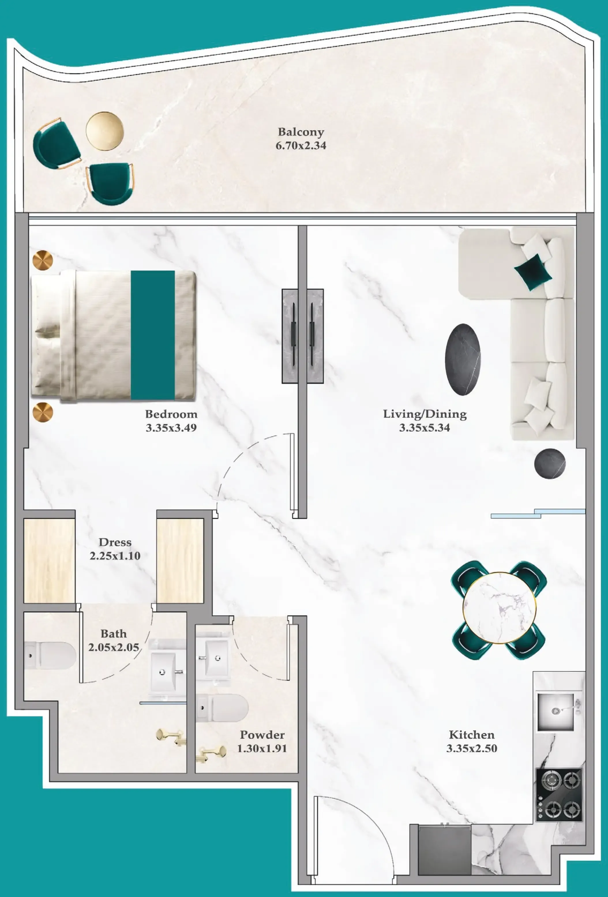 Breez 1 bed floor plan, 656 – 662 sqft