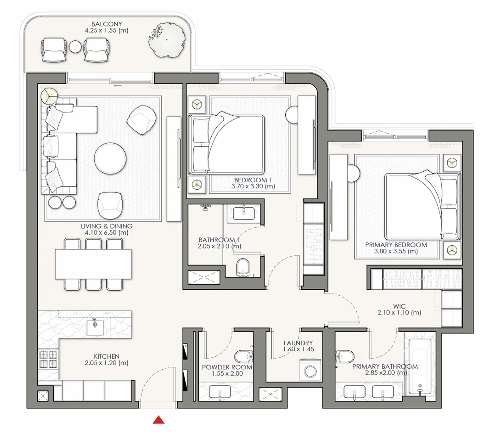 Palm Central Private Residences Phase 2 2 bed floor plan, 1,212 sqft