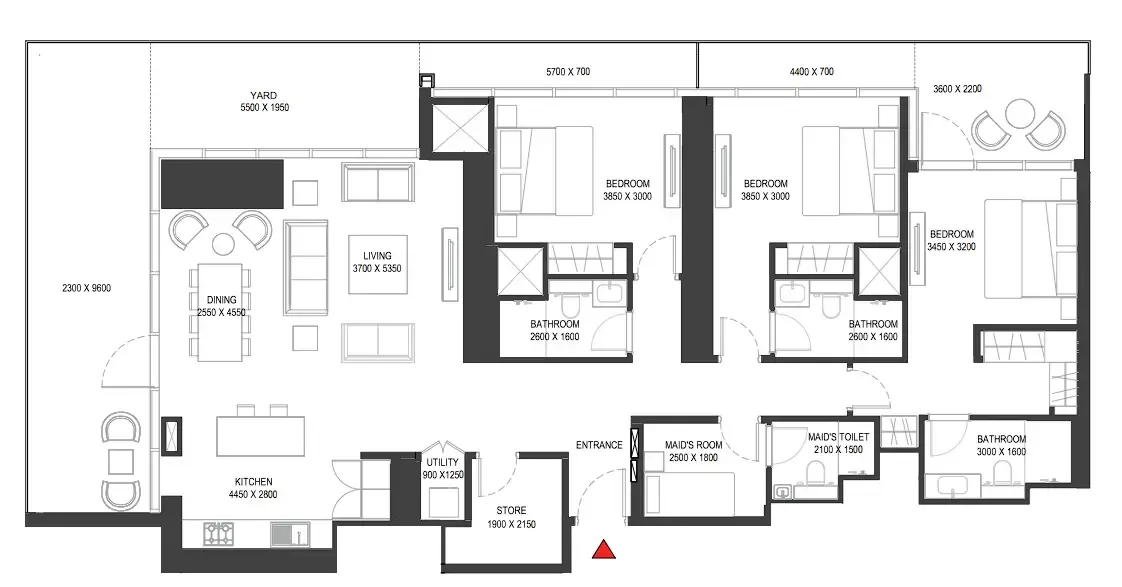 Sobha One 3 bed floor plan, 2,238 sqft