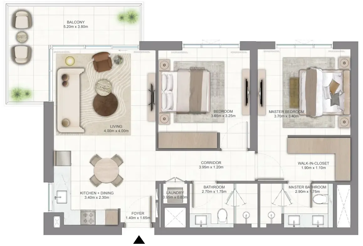 Golf Vale 2 bed floor plan, 1,070 – 1,076 sqft