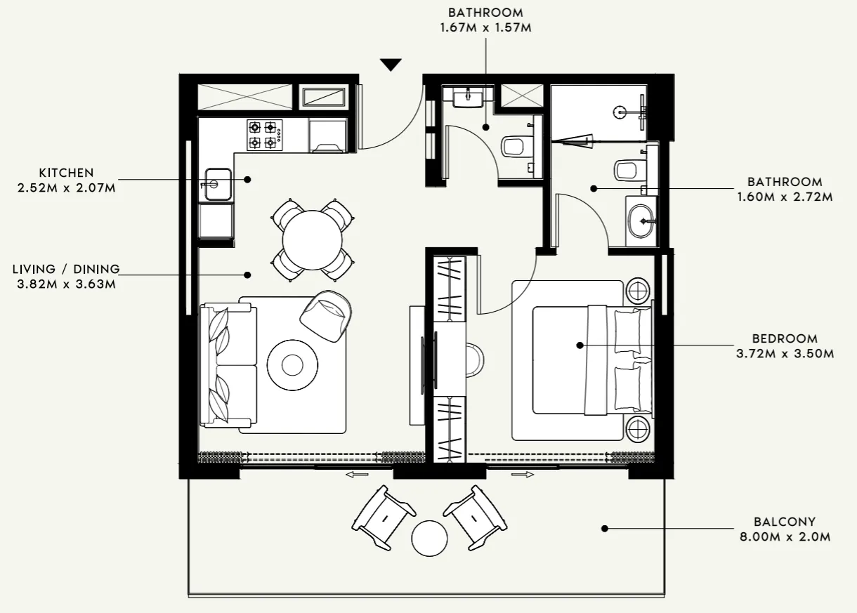 Azizi Venice 1 bed floor plan, 724 sqft
