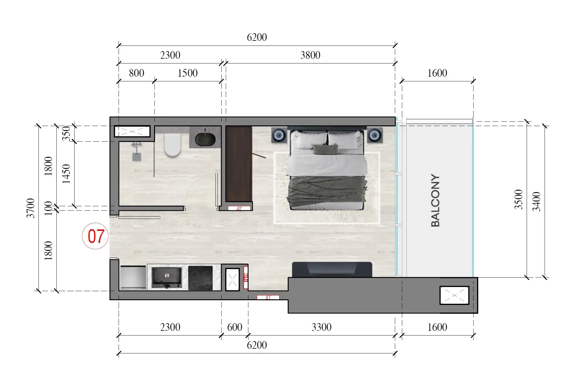 Auresta Tower Studio floor plan, 329 sqft