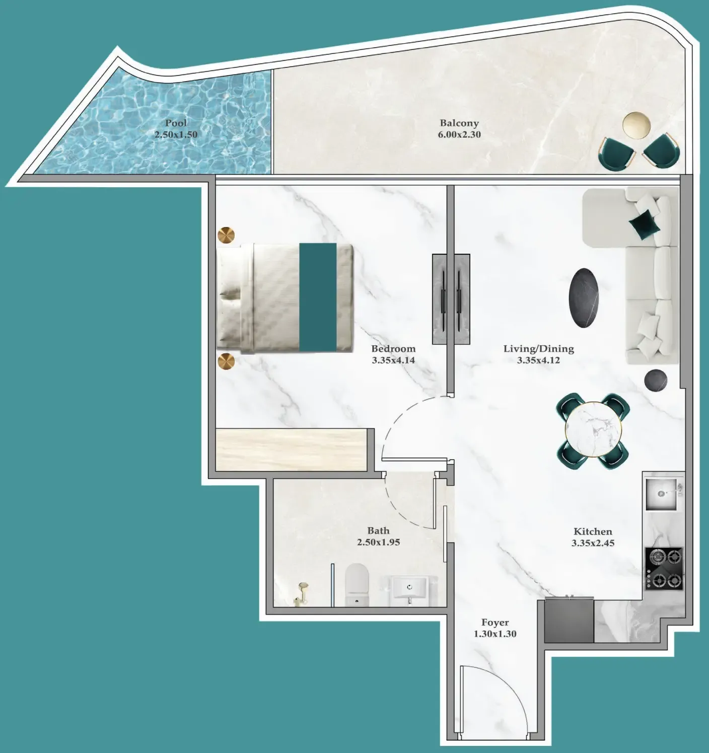 Breez 1 bed floor plan, 623 sqft
