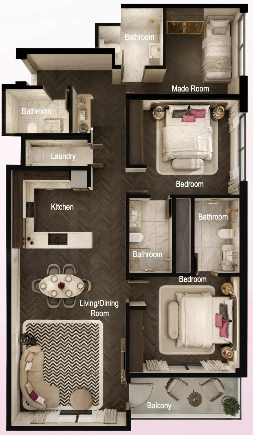 Fauchon Residences 2 bed floor plan, 1,263 sqft