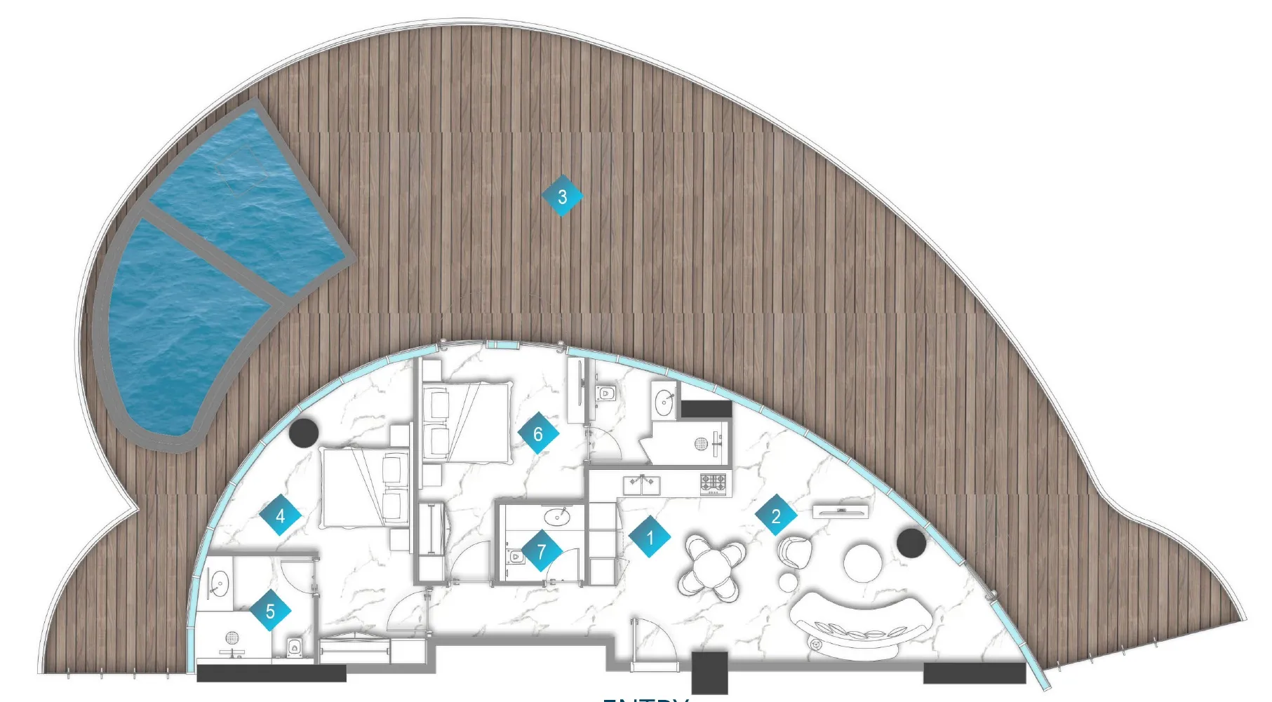 Aqua Arc 2 bed floor plan, 3,220 sqft
