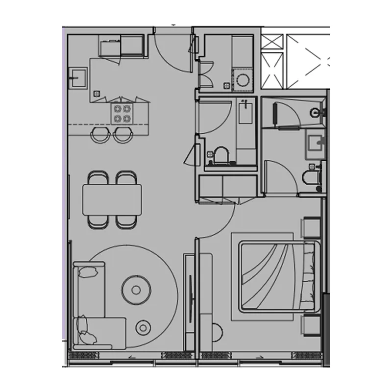 Le Blanc 1 bed floor plan, 962 sqft
