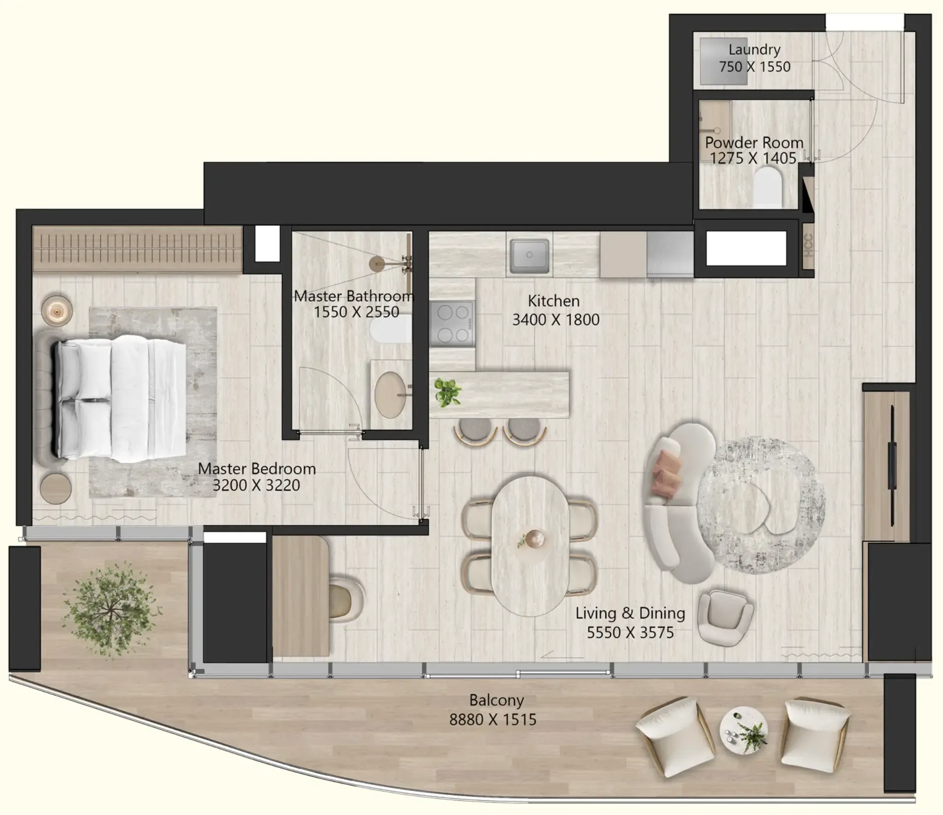 Il Vento 1 bed floor plan, 960 sqft