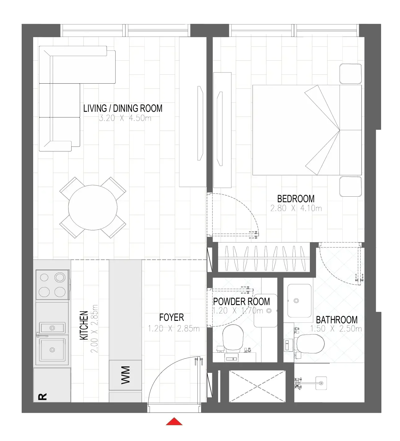 Olfah 1 bed floor plan, 507 – 558 sqft