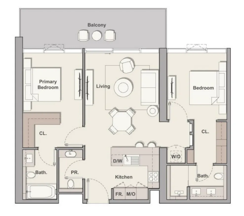 Soto Grande 2 bed floor plan, 1,165 sqft