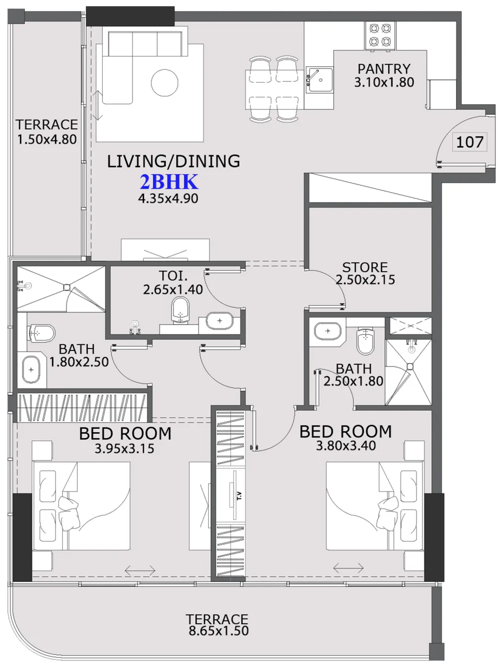 Provenza Residences 2 bed floor plan, 1,238 sqft