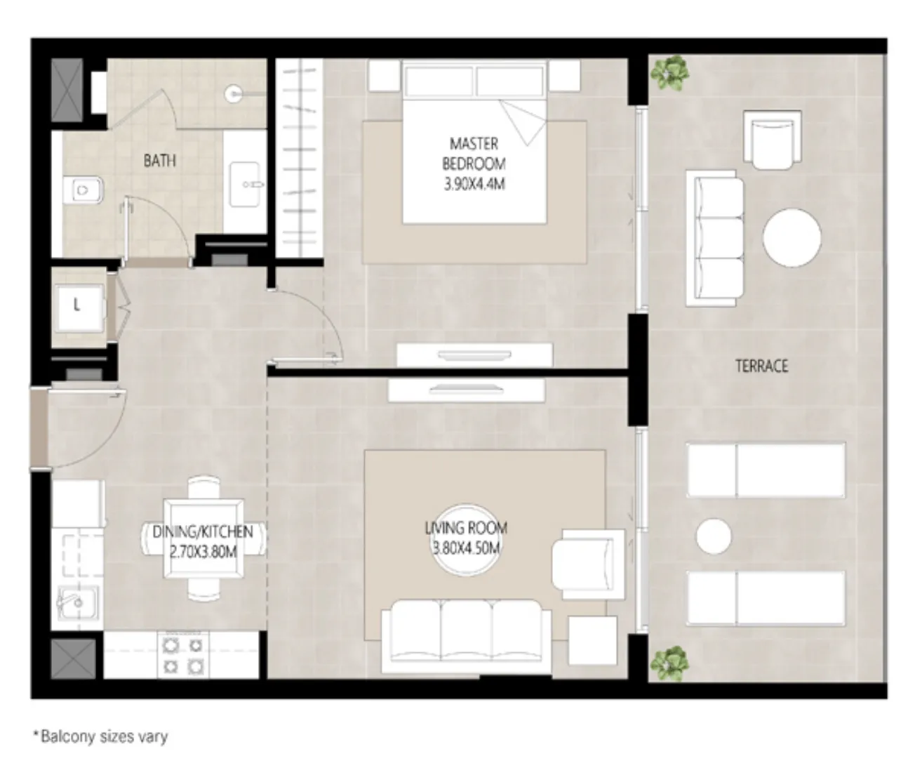 Berkshire Park 1 bed floor plan, 898 sqft