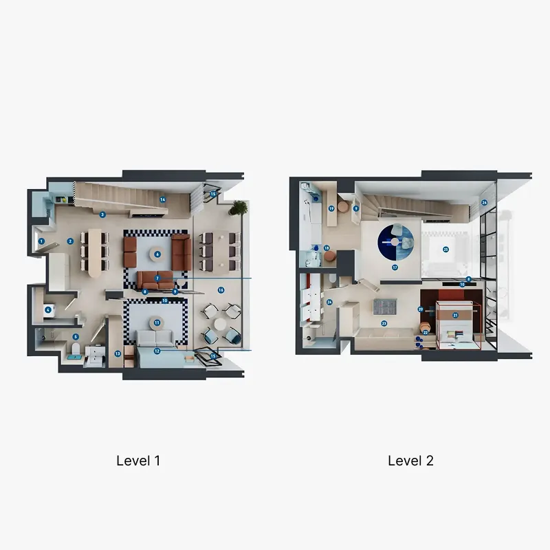 Rove Home Dubai Marina 2 bed floor plan, 1,512 sqft