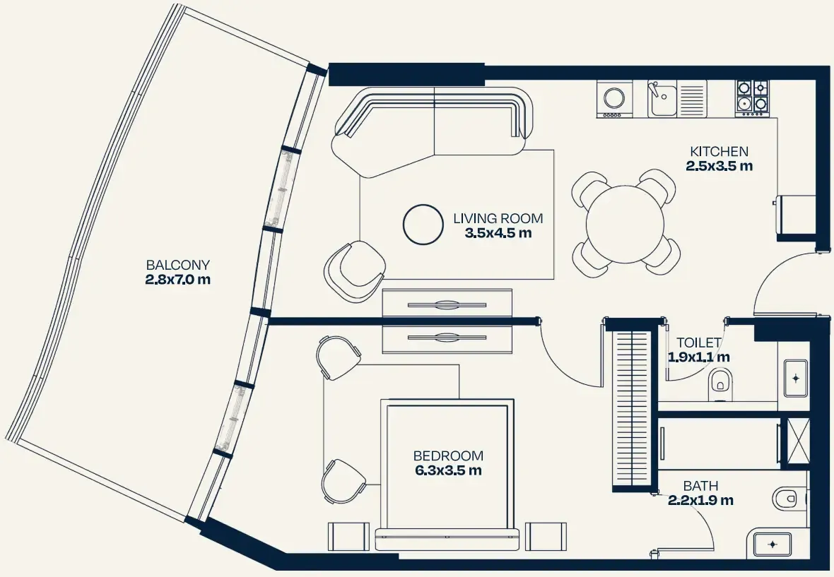 Trussardi Residences Phase Two 1 bed floor plan, 933 sqft