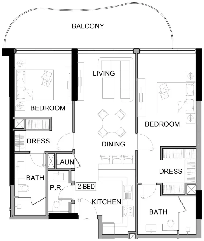 Damac Lagoons Views Phase 3 2 bed floor plan, 1,165 sqft