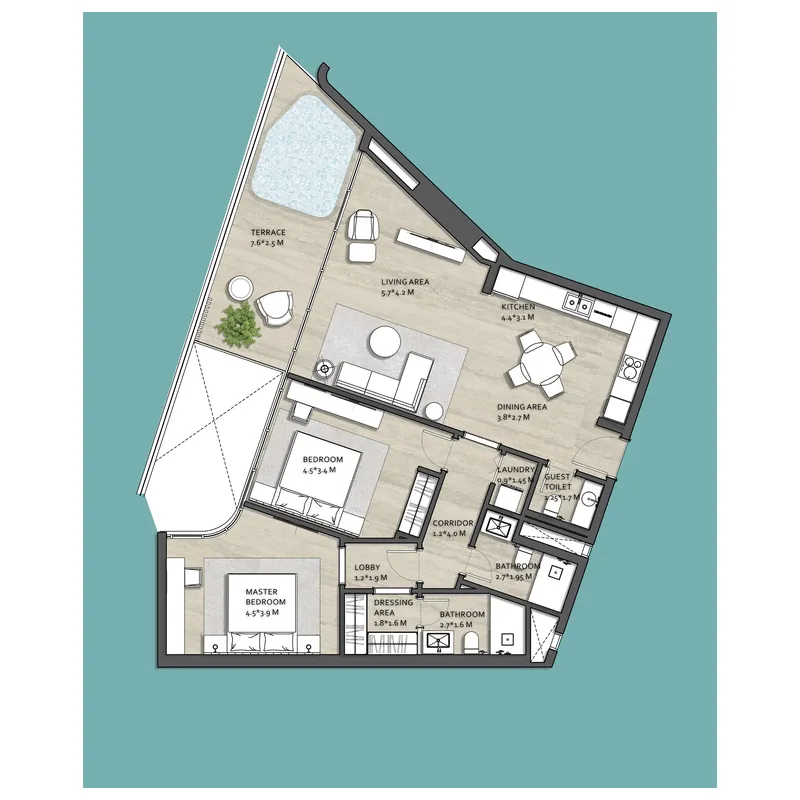 Vistal by Victoria Swarovski 2 bed floor plan, 1,237 sqft