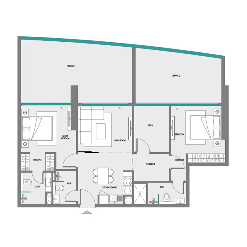 Samana Greenfield 2 2 bed floor plan, 1,154 sqft