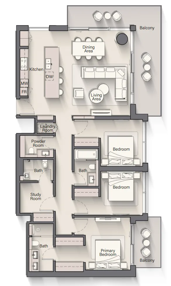 Playa Del Sol 3 bed floor plan, 2,264 sqft