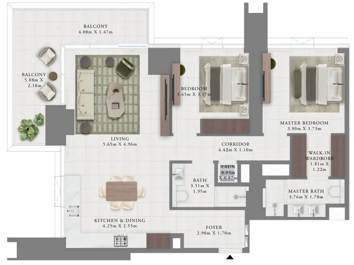 Creek Bay 2 bed floor plan, 1,448 sqft