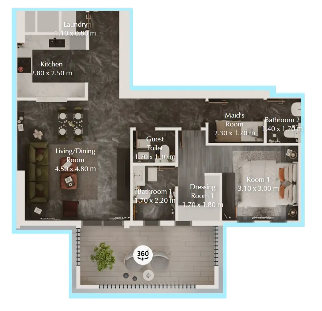 Bab Al Qasr Garden Residences 65 1 bed floor plan, 858 sqft