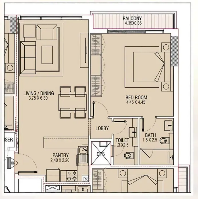 Brand Centro 1 bed floor plan, 758 sqft