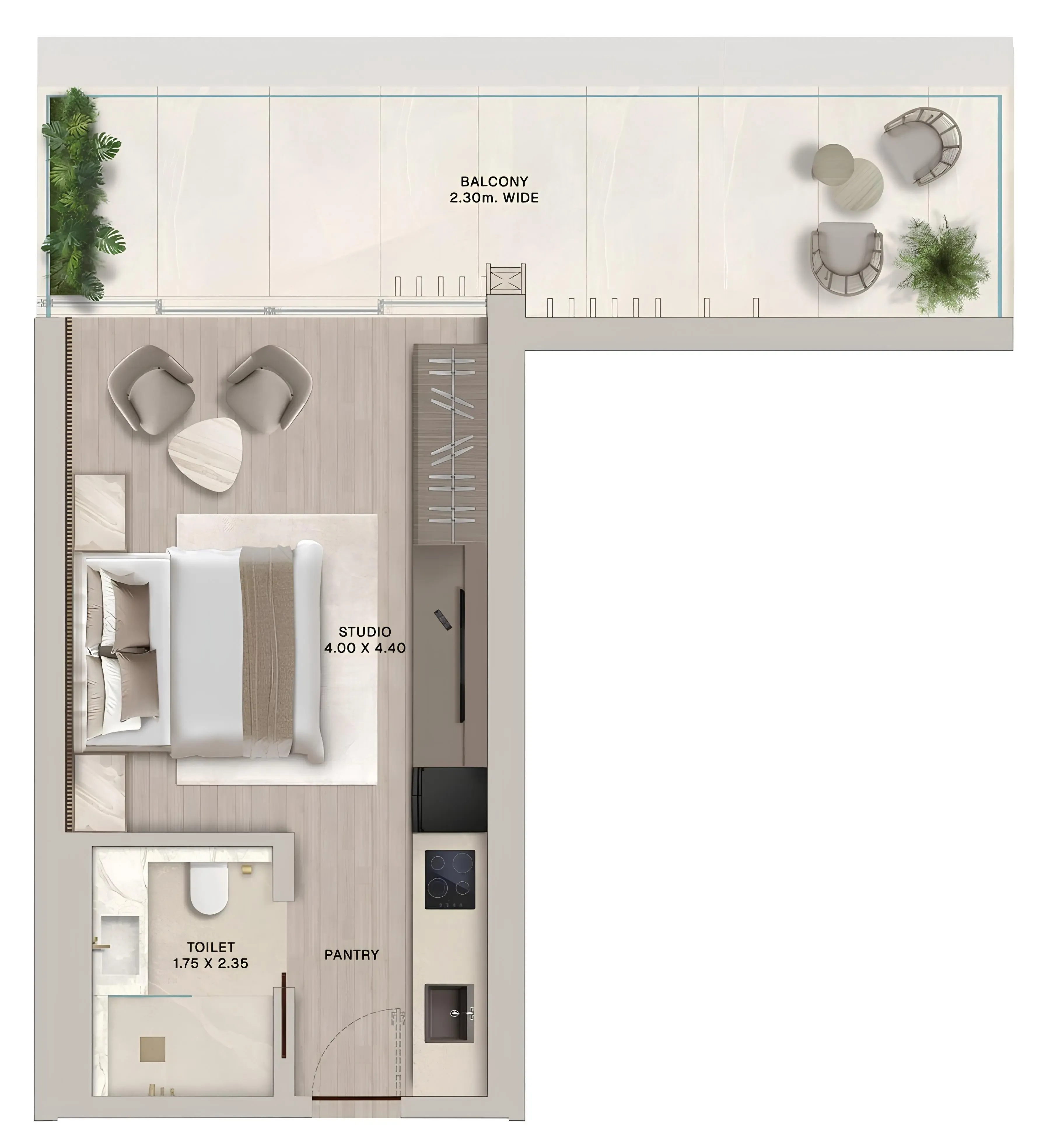 Soléva Beach Residences Studio floor plan, 558 sqft