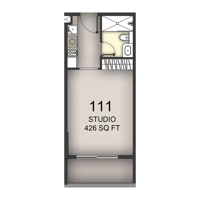 Aizel Tower Studio floor plan, 426 sqft