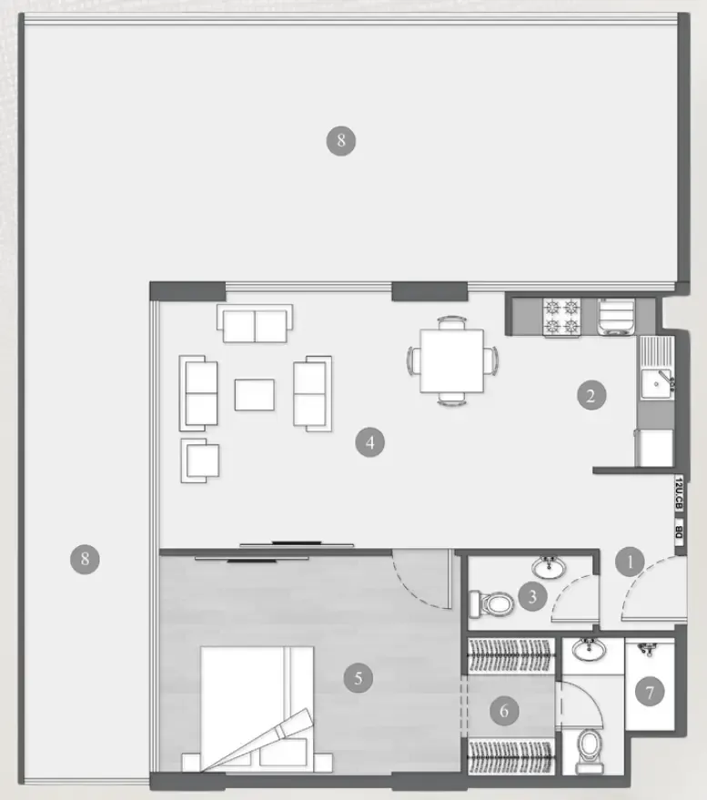 Elevia Residences  1 bed floor plan, 1,365 sqft