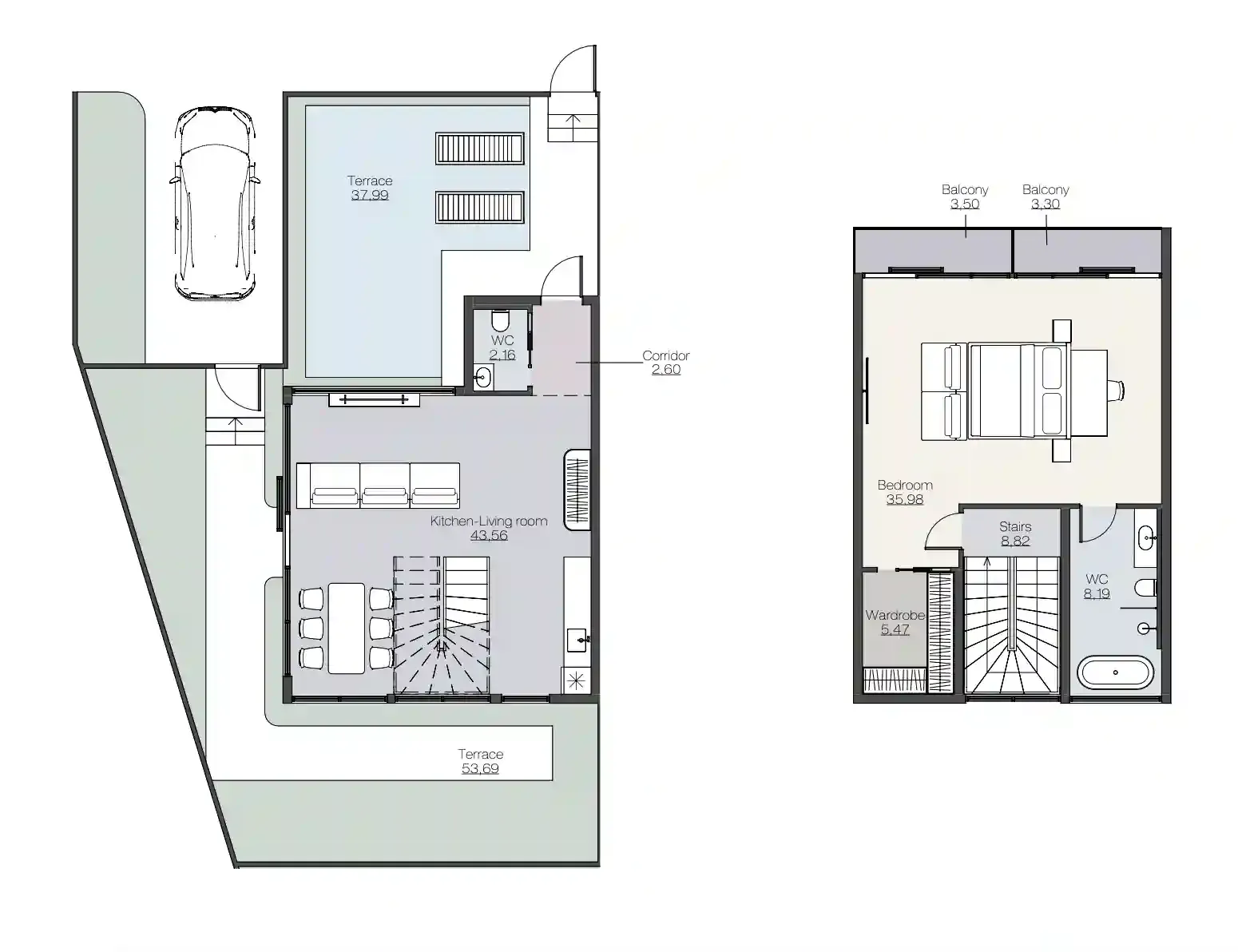 Rise Villas 2 bed floor plan, 2,077 sqft