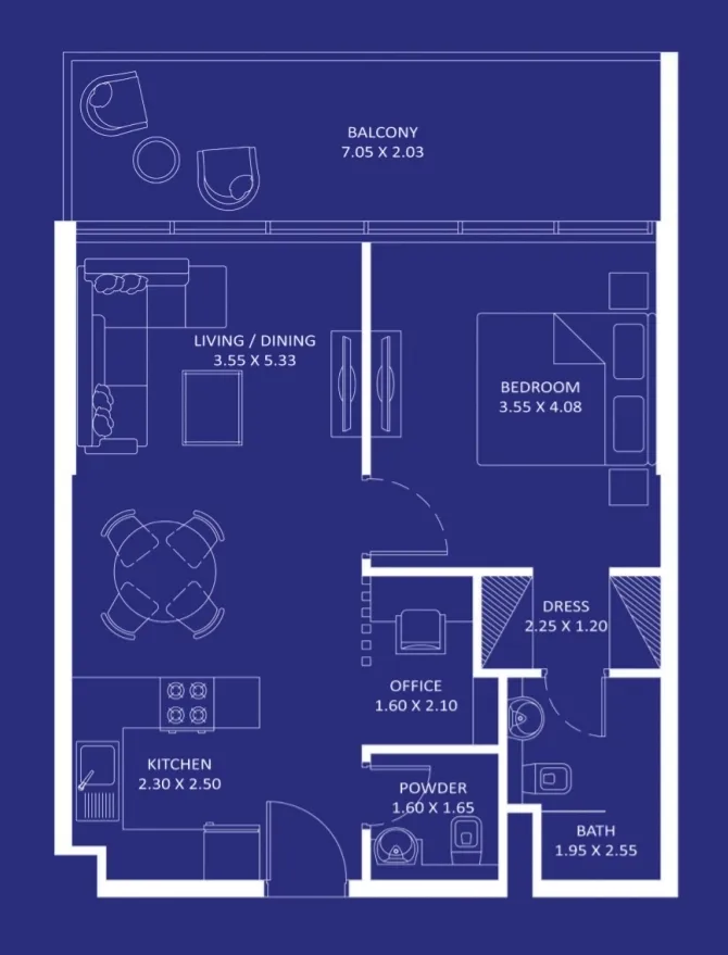 Oceanz 1 bed floor plan, 745 – 746 sqft