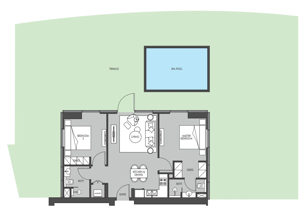 The Waterway 2 bed floor plan, 3,371 sqft
