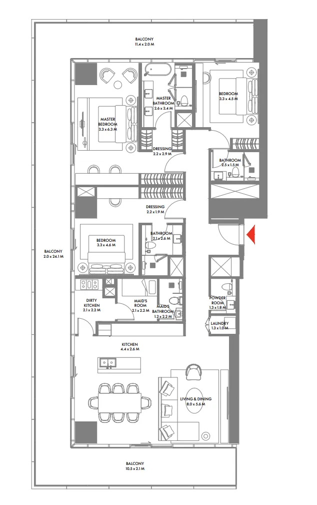 W The Residences by Arada 3 bed floor plan, 2,734 sqft