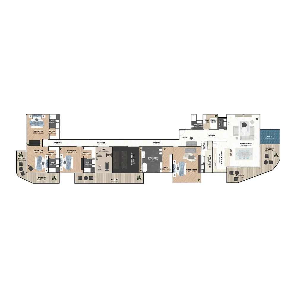 Hatimi Residences 4 bed floor plan, 4,574 sqft