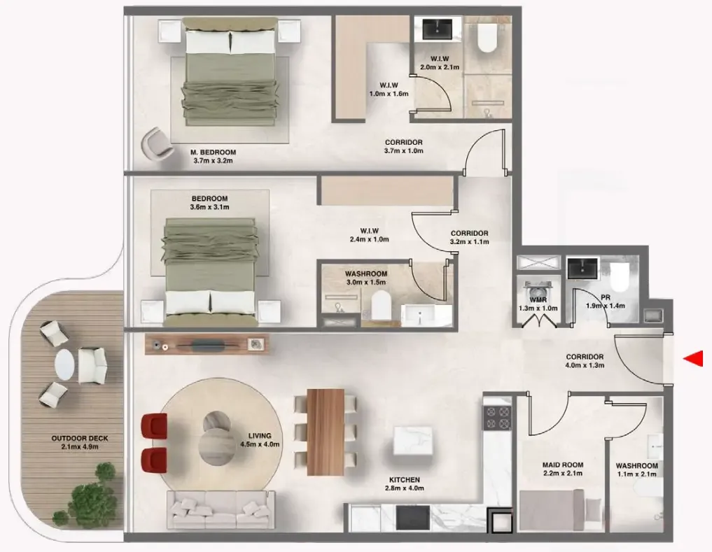 The Tides 2 bed floor plan, 1,220 sqft