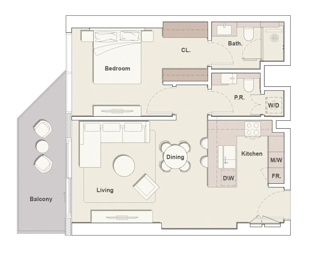 Eltiera Heights 1 bed floor plan, 822 sqft