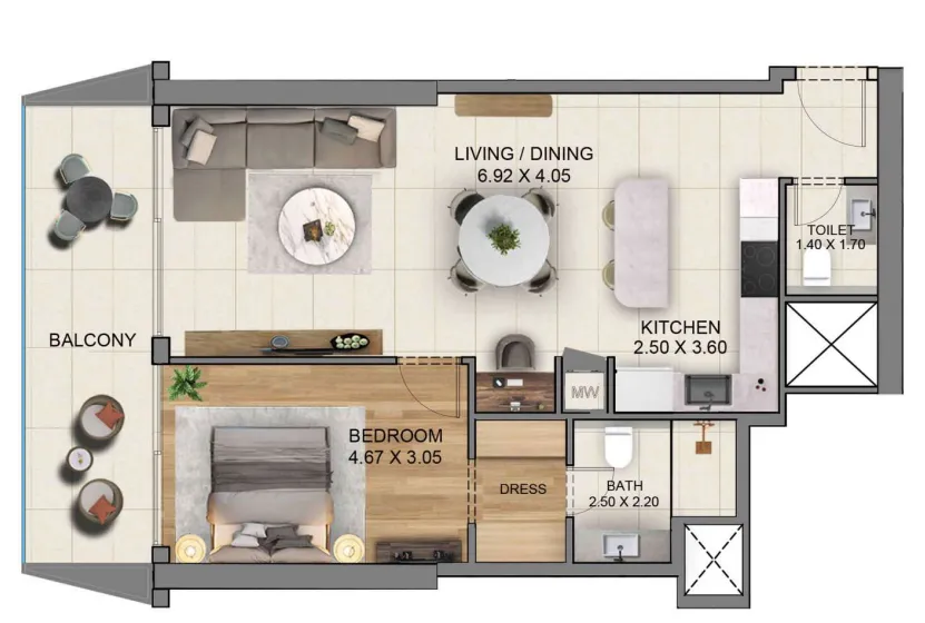 Sky Hills Residence 3 1 bed floor plan, 971 sqft