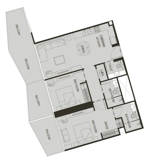 Binghatti Haven 2 bed floor plan, 1,251 sqft