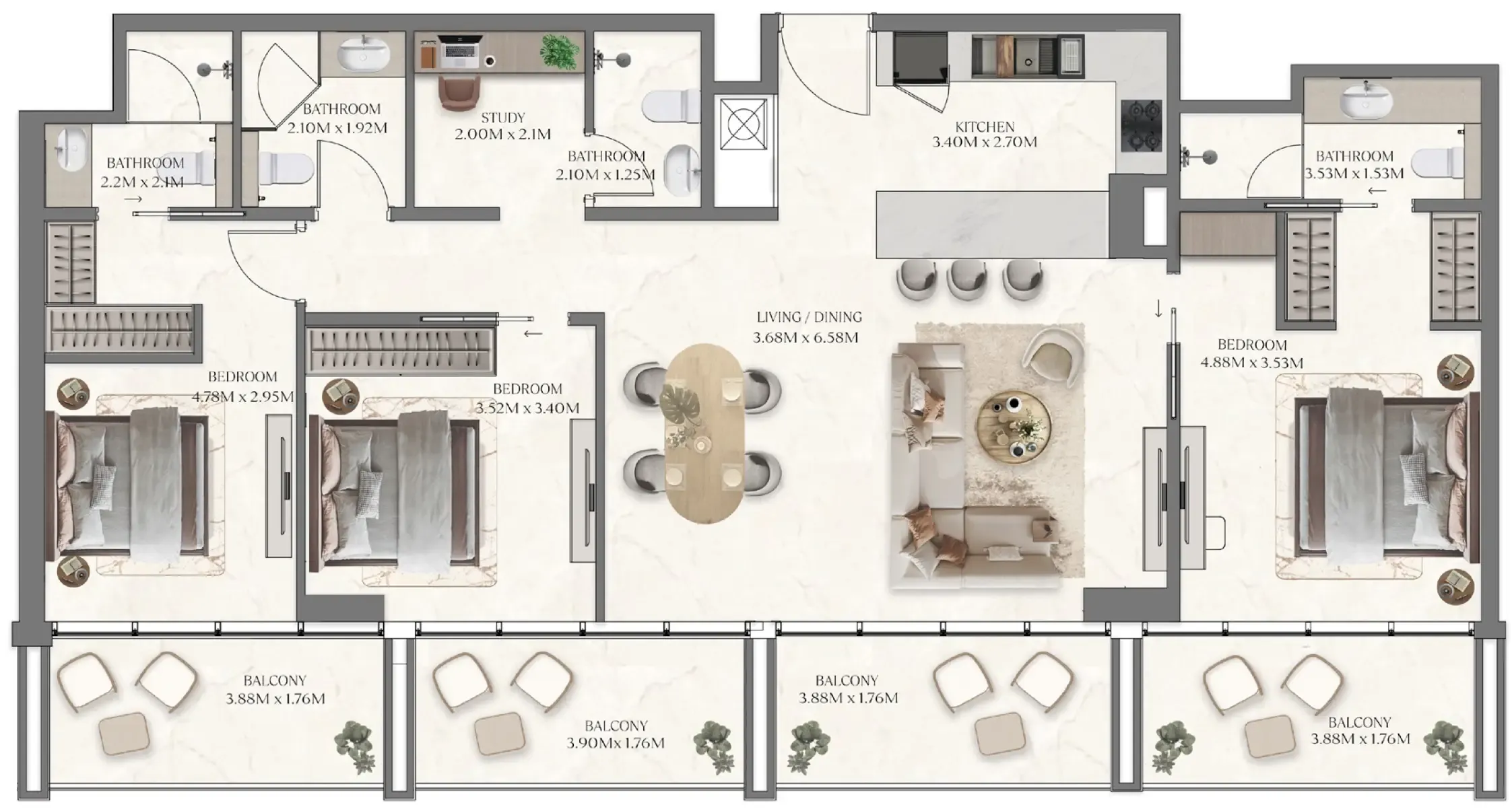 The Collection at Taiyo 3 bed floor plan, 1,628 sqft
