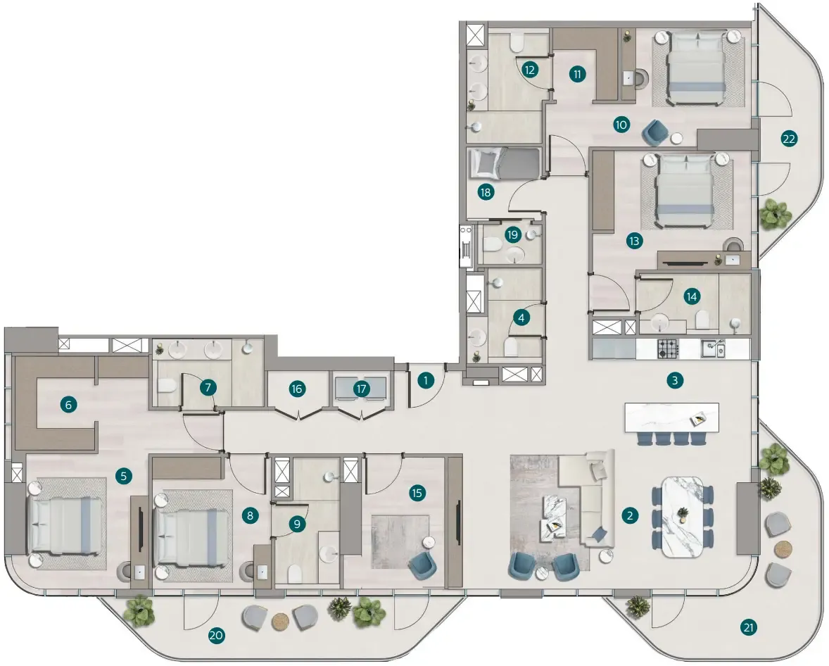 Flora Shore Beachside Residences 4 bed floor plan, 1,539 sqft