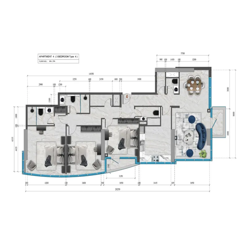 Renad Tower 3 bed floor plan, 1,642 sqft