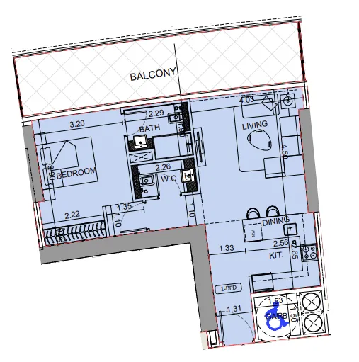 Binghatti Aquarise 1 bed floor plan, 908 sqft