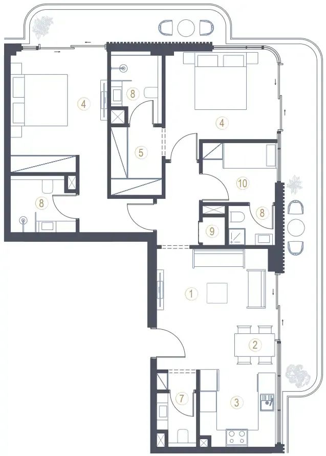 Liora 2 bed floor plan, 1,266 sqft