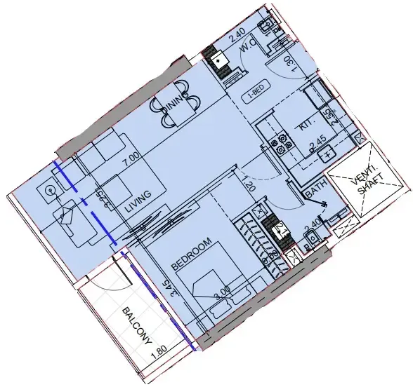 Binghatti Cullinan 1 bed floor plan, 702 sqft