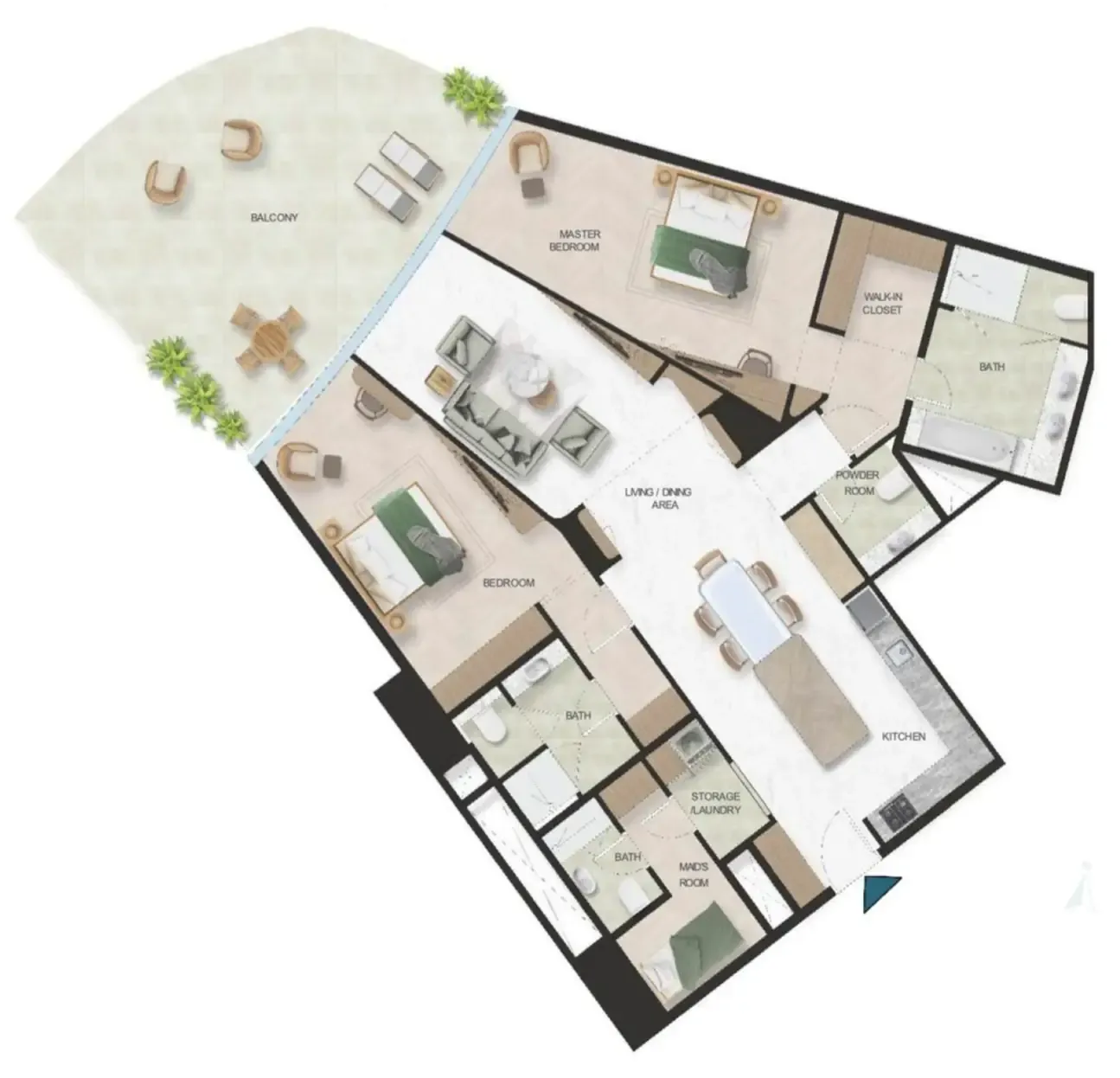 Oystra 2 bed floor plan, 2,135 sqft