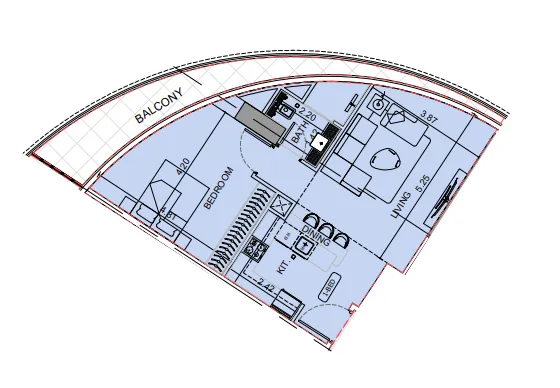 Binghatti Aquarise 1 bed floor plan, 783 sqft