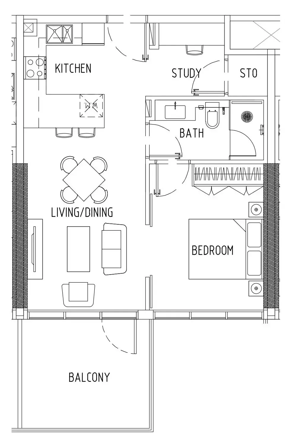 Damac District 1 bed floor plan, 672 sqft
