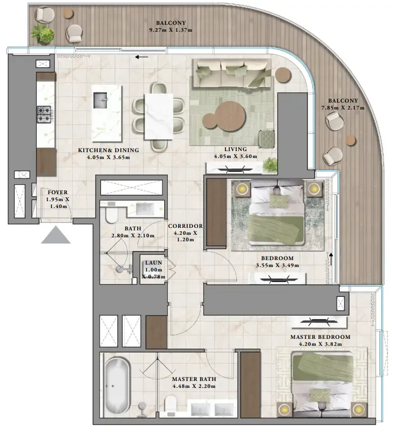 Avarra by Palace 2 bed floor plan, 1,436 sqft