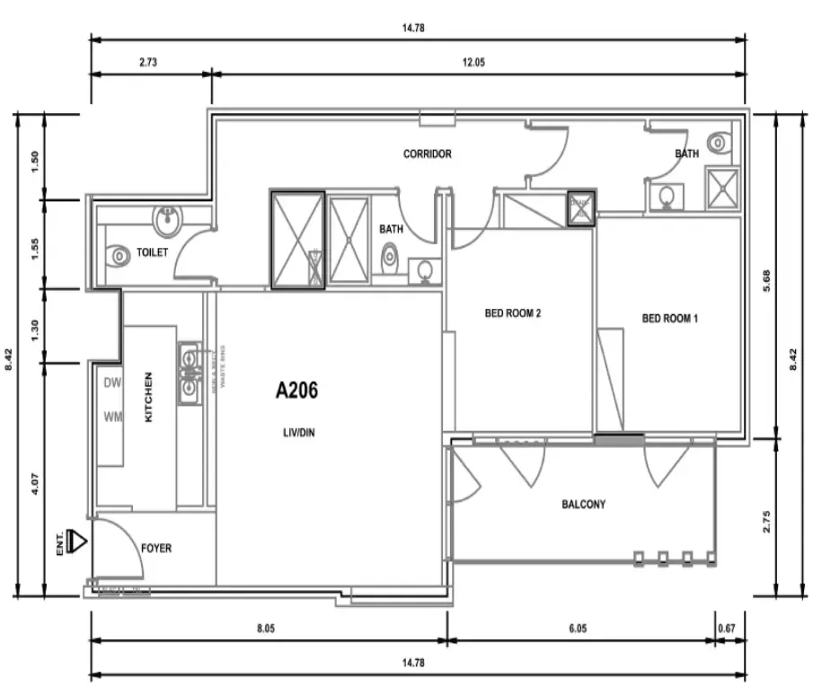 Parkwood Residences 2 bed floor plan, 1,196 sqft