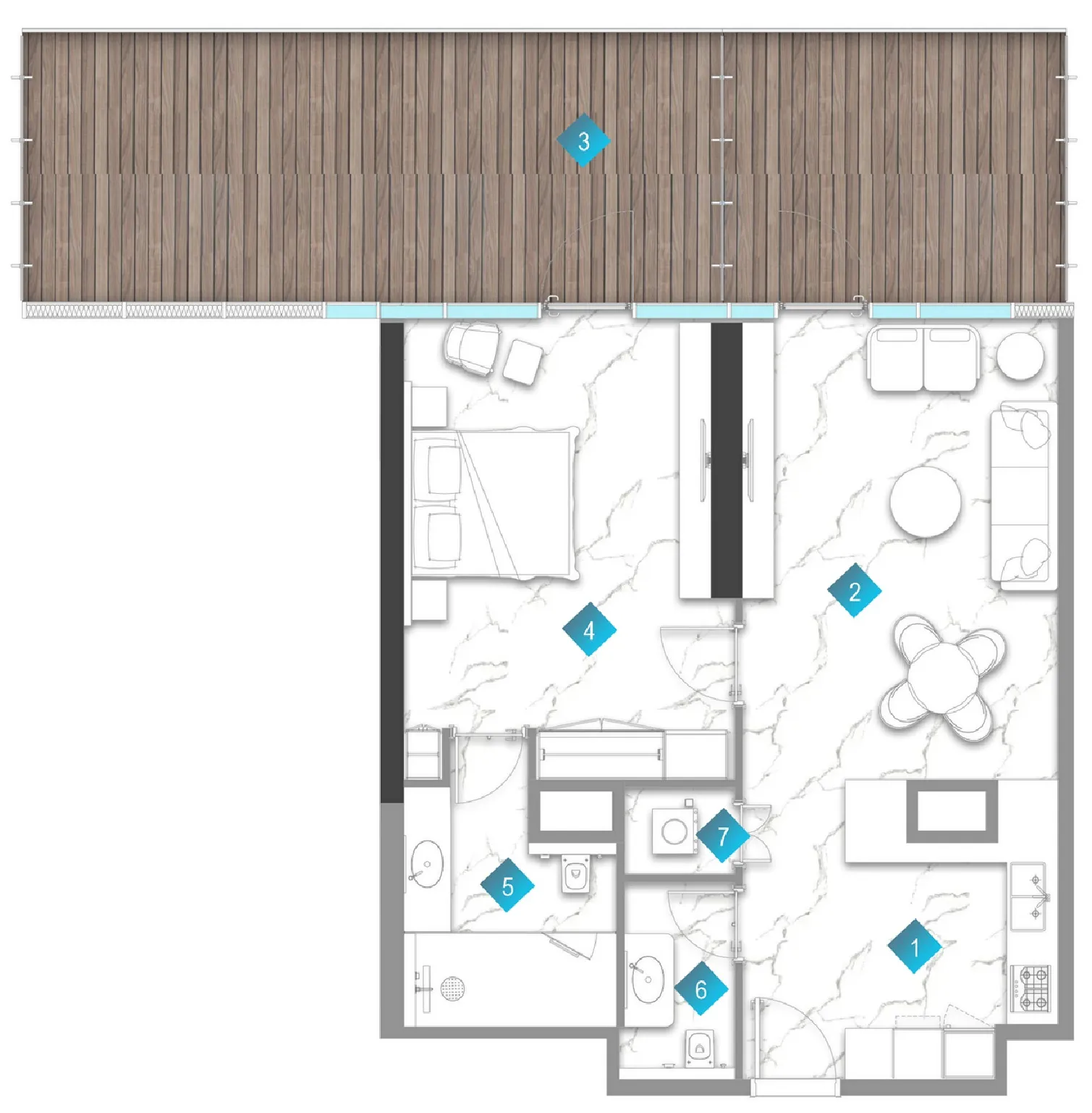 Aqua Arc 1 bed floor plan, 1,323 sqft